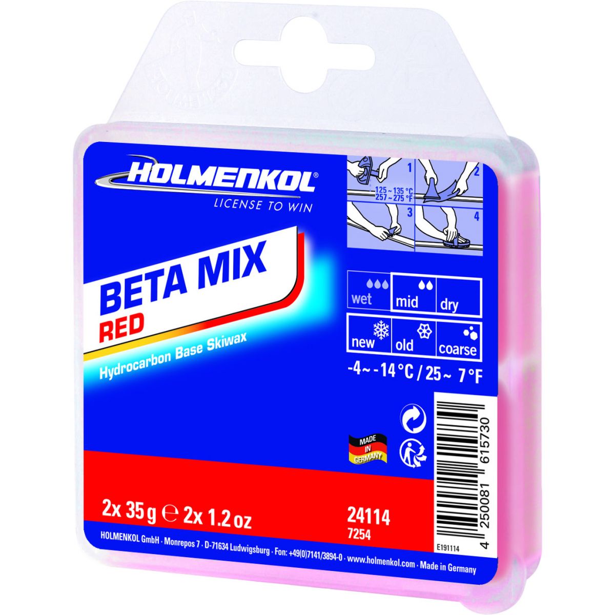 Betamix RED 2x35g Wachsart - Blockwachs Wachsfarbe - Rot Wachsqualität - Grundwachs Basiswachs Einsatzbereich - Alpin Wachs - -4° bis -14°