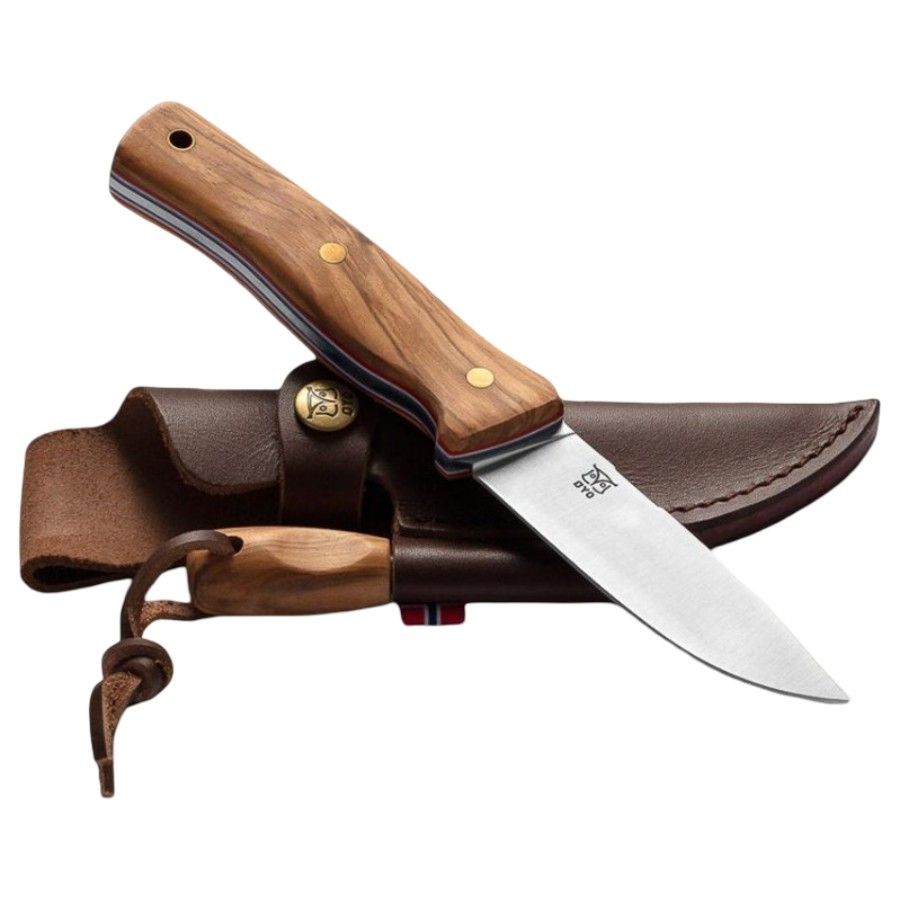 Oyo Femunden Messer mit Lederscheide, Outdoormesser, braun