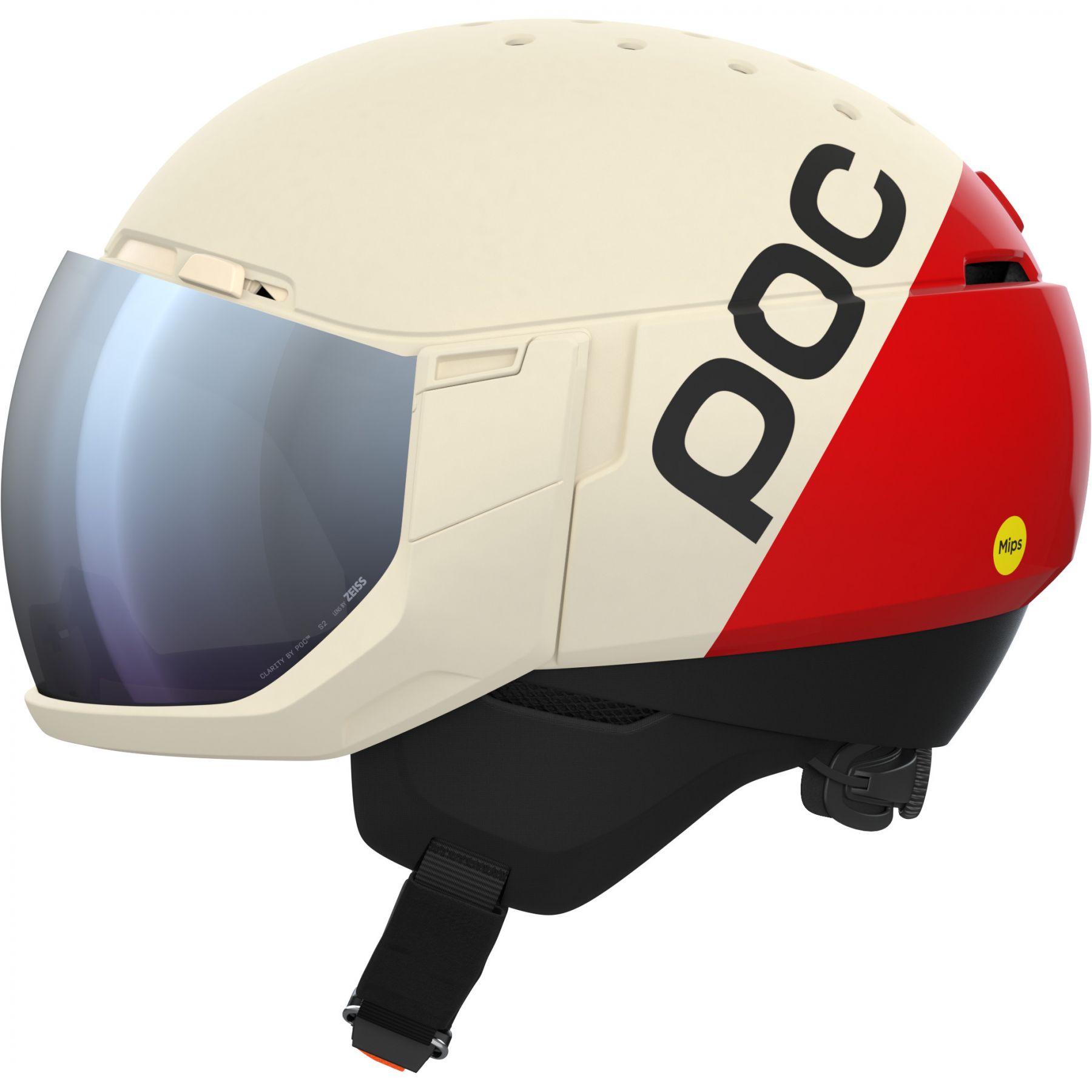 POC Levator MIPS, Skihelm mit Visier, rouge/blanc