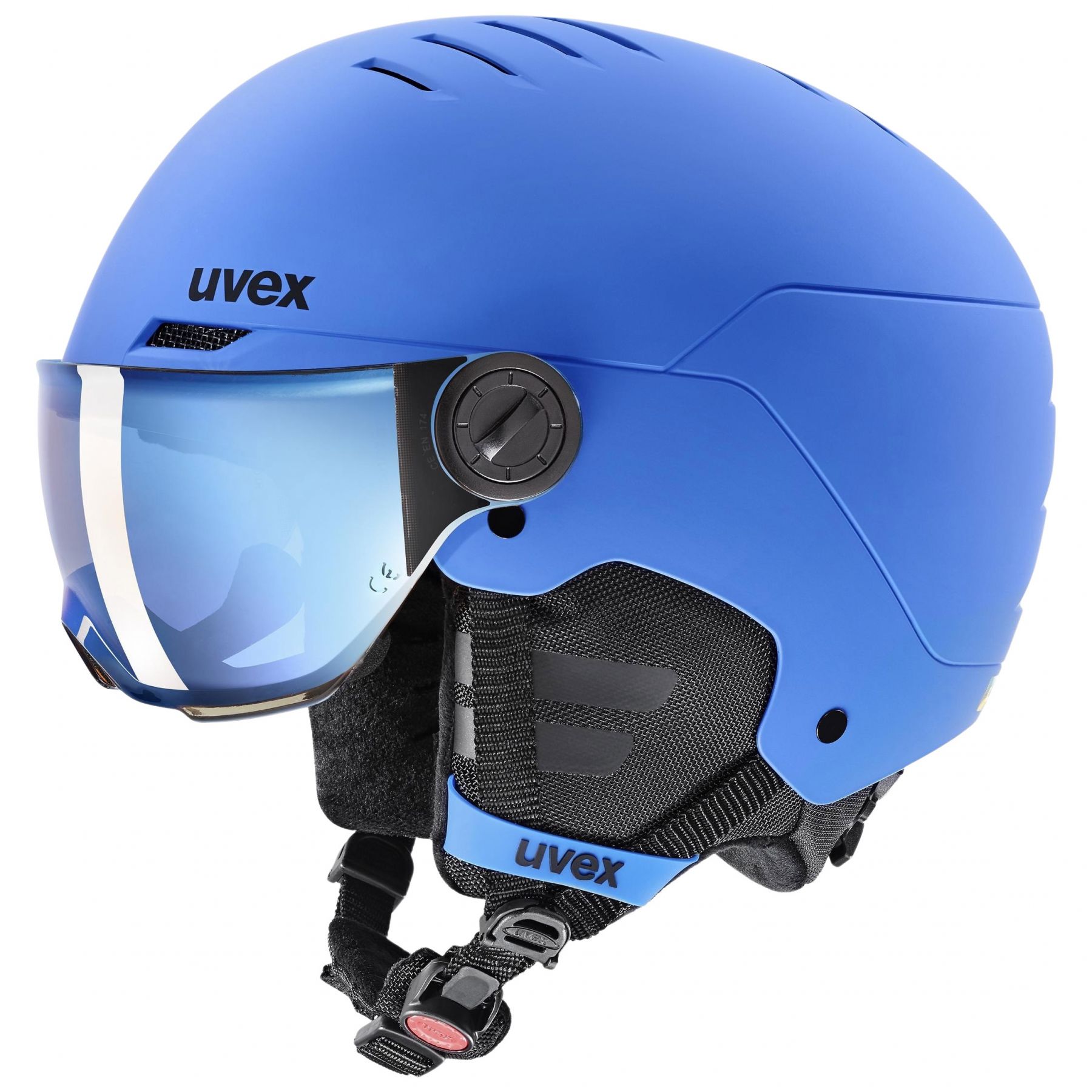 Uvex Rocket JR Visor, Skihelm mit Visier, Junior, blau