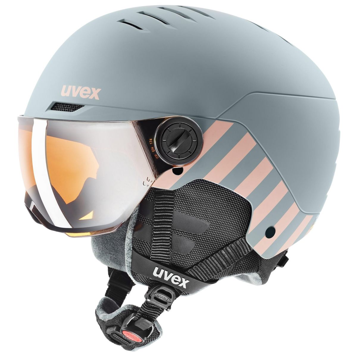 Uvex Rocket JR Visor, Skihelm mit Visier, Junior, hellgrau/rosa